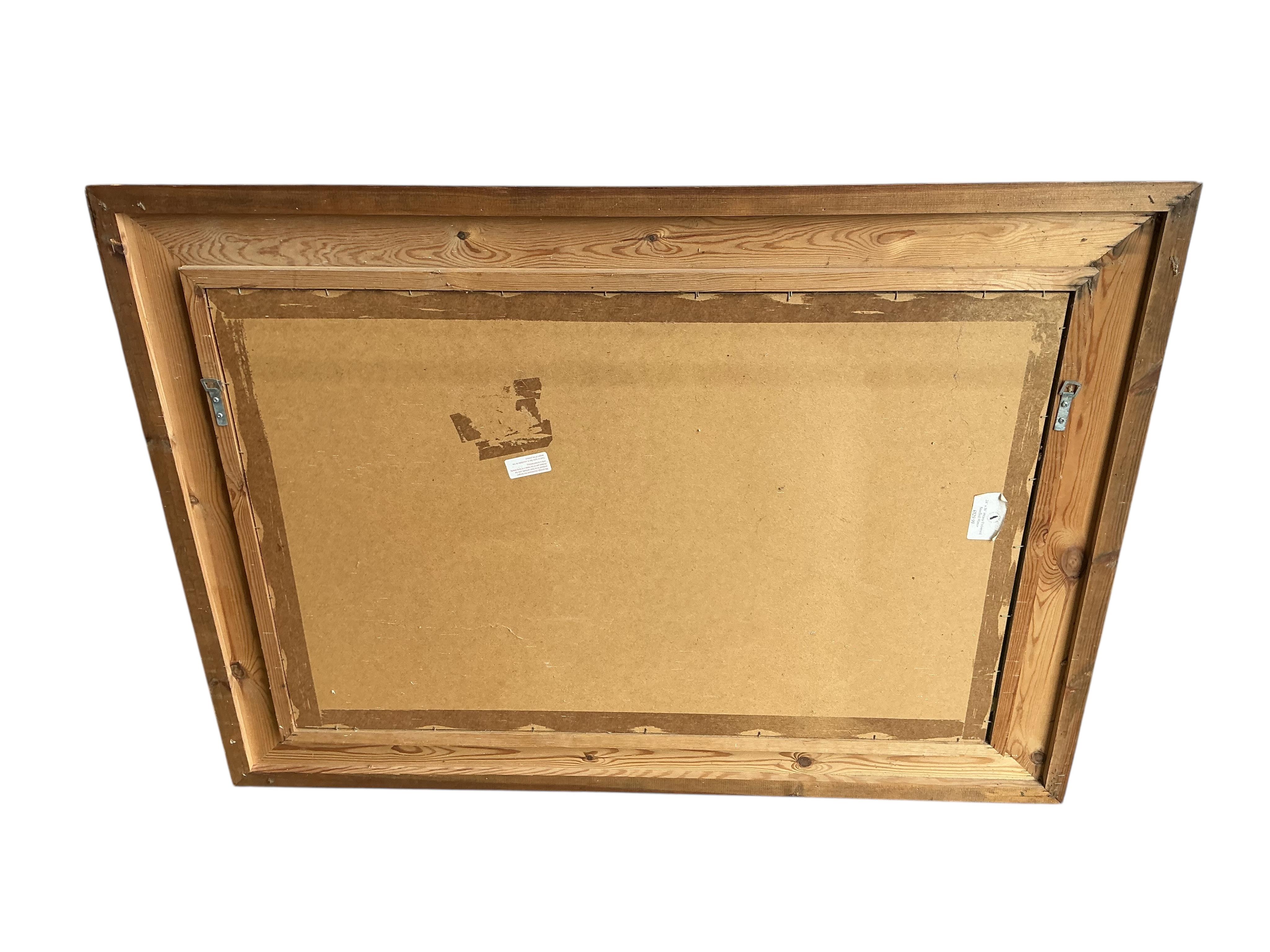 A rectangular pine overmantel mirror, width 114cm, height 82cm